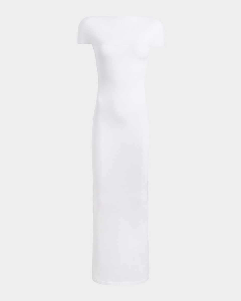 Basile High-Neck Cap-Sleeve Maxi Dress